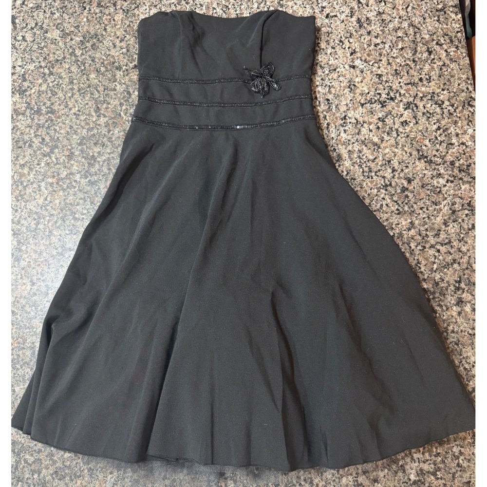 B. Darlin‎ Women Black Strapless Sequin Floral Fit Flare Cocktail Dress Size 7/8